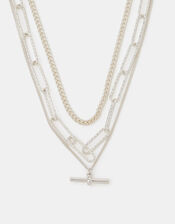 3-Pack T-Bar Pendant Chain Necklaces, Silver (SILVER), large