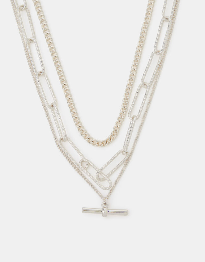 3-Pack T-Bar Pendant Chain Necklaces, Silver (SILVER), large