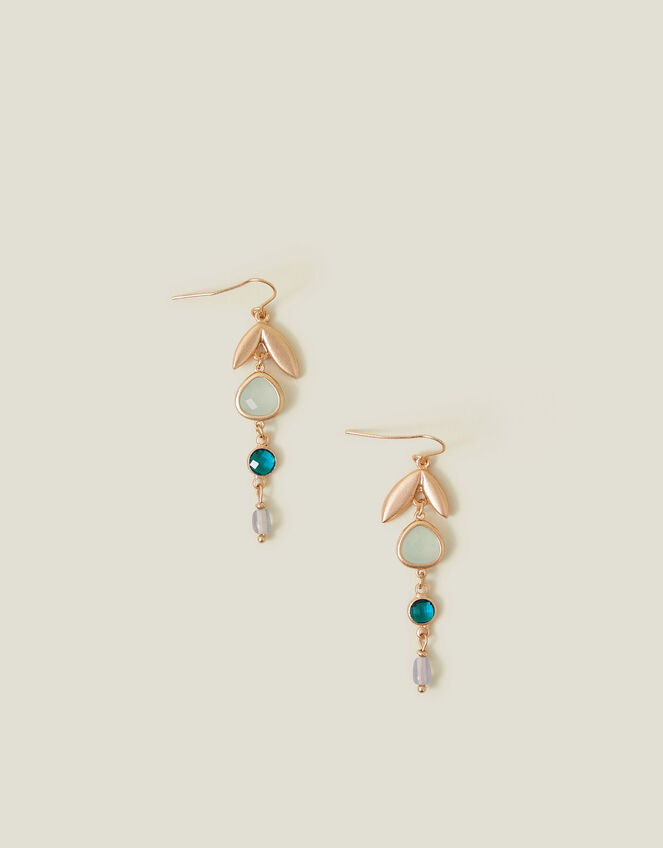 Long Leaf Gemstone Drop Earrings, , large