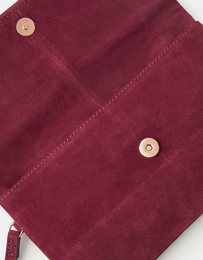 Foldover Suede Wristlet Bag, Red (BURGUNDY), large