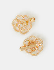 2-Pack Girls Pearl Rose Hair Clips, , large