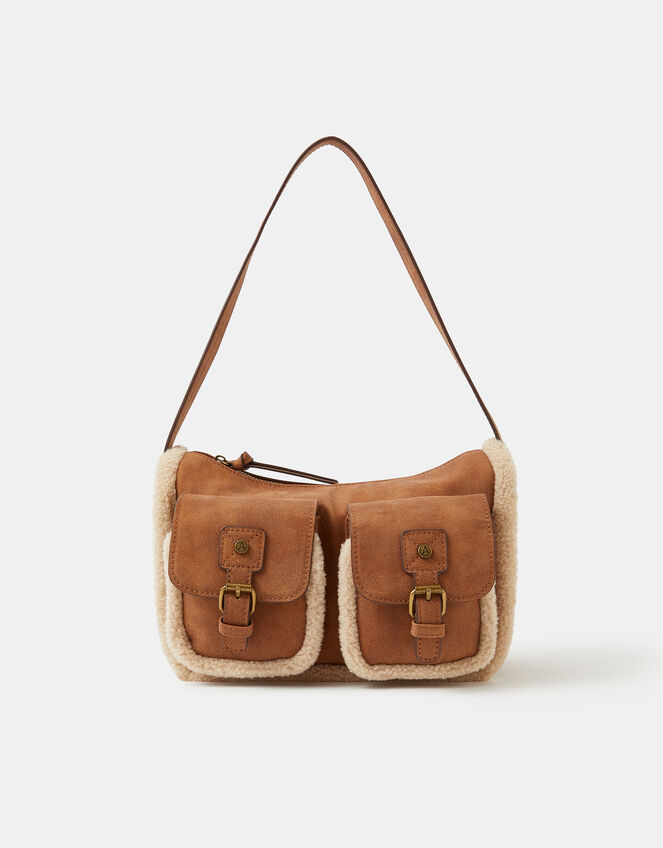 Faux Shearling Pocket Shoulder Bag, , large