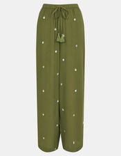 Embroidered Crinkle Trousers, Green (KHAKI), large
