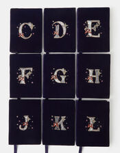 Sequin Initial Velvet Notebook, Blue (NAVY), large
