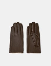 Stud Leather Gloves, Brown (CHOCOLATE), large