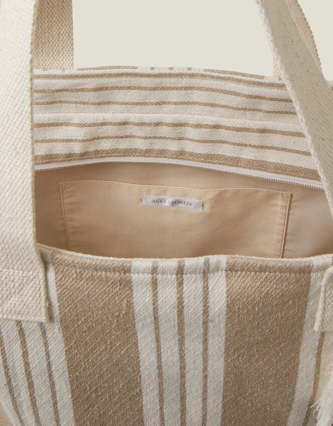 Large Stripe Beach Bag, Natural (NATURAL), large