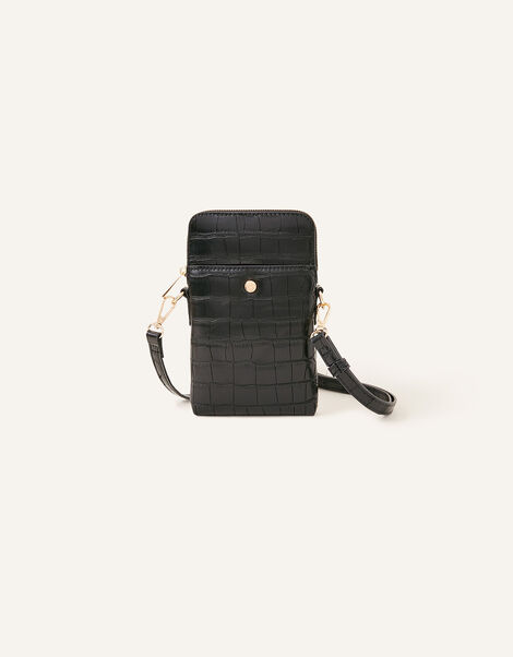 Faux Croc Cross-Body Phone Bag, , large