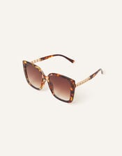 Chain Detail Oversized Square Sunglasses, Brown (TORT), large