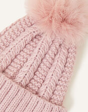 Chunky Knit Pom-Pom Beanie, Pink (PINK), large