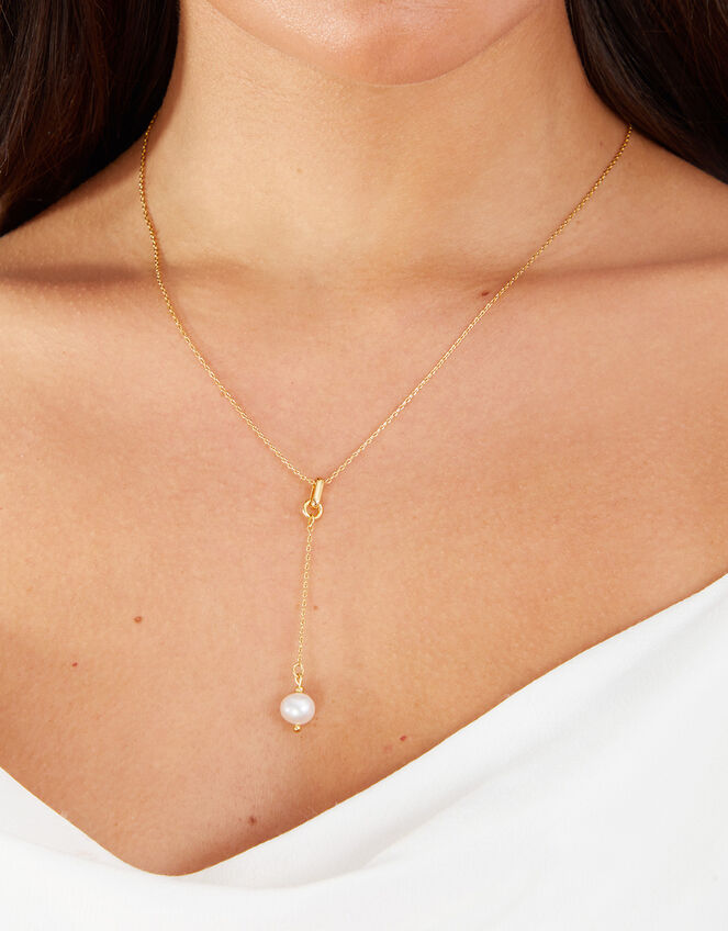 14ct Gold-Plated Pearl Y-Chain Necklace, , large