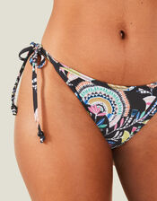 Fan Print Tie Bikini Briefs, Black (BLACK), large