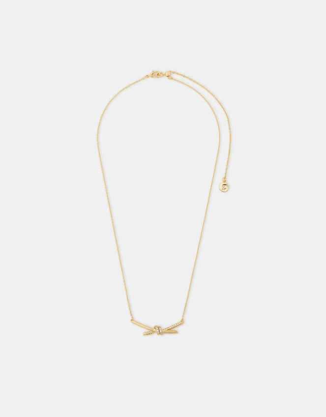 14ct Gold-Plated Diamanté Knot Necklace, , large