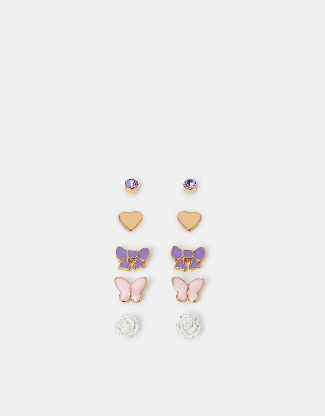 5-Pack Girls Butterfly Bow Stud Earrings, , large