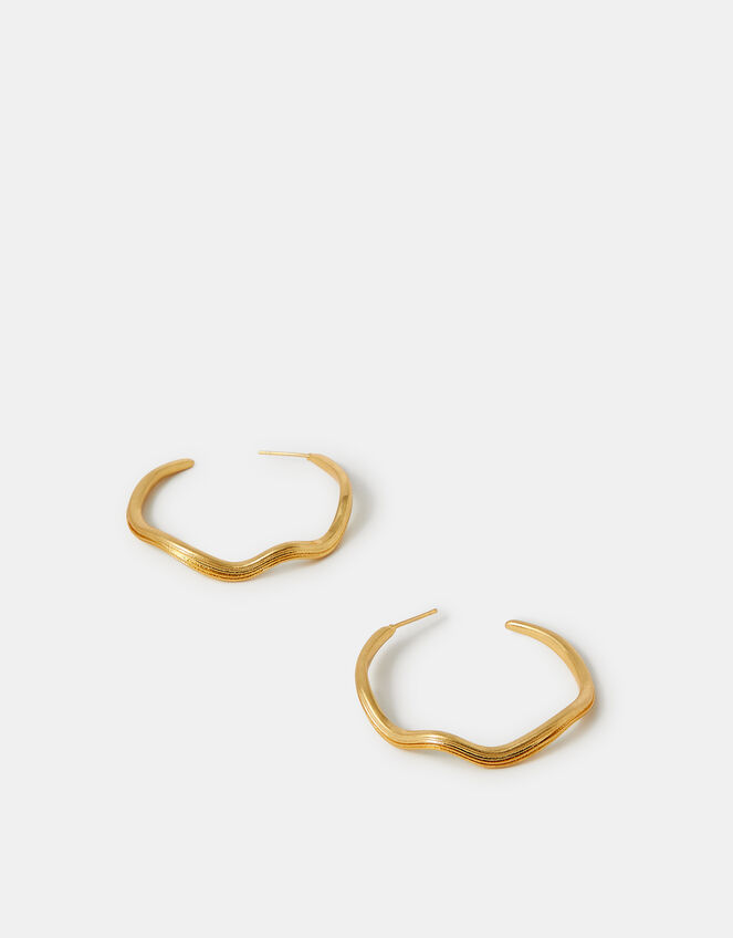 14ct Gold-Plated Wave Hoop Earrings, , large