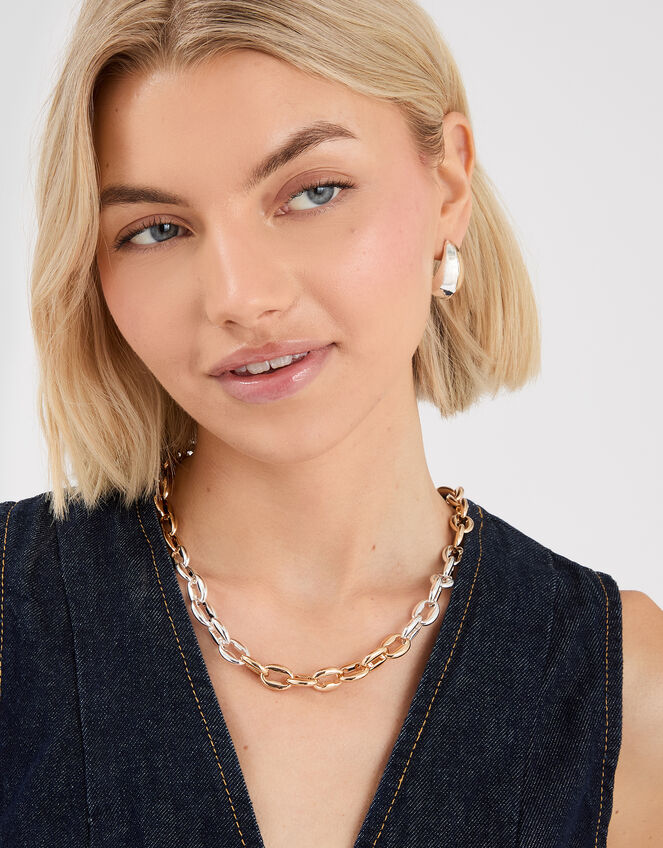 Two-Tone Chunky Link Chain Necklace, , large