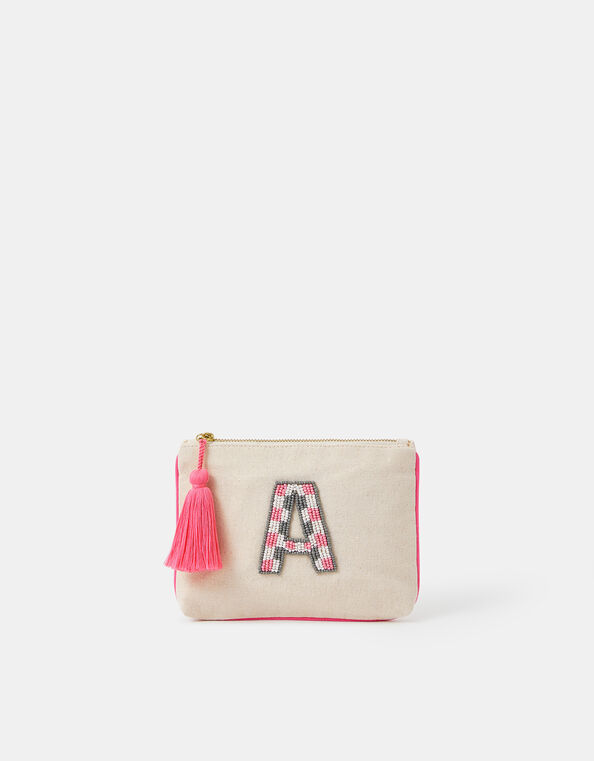 Initial Beaded Pouch, Natural (NATURAL), large