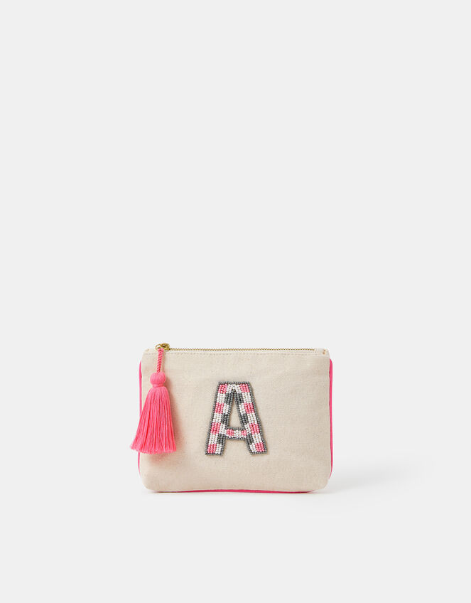 Initial Beaded Pouch, Natural (NATURAL), large