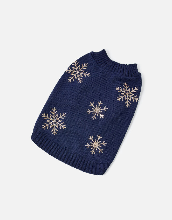 Snowflake Dog Jumper, Blue (NAVY), large