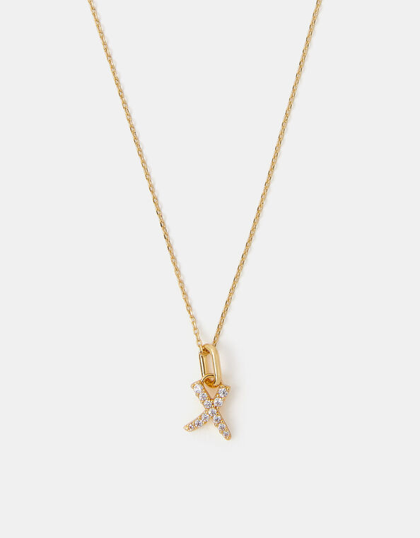 14ct Gold-Plated Pavé X Pendant Necklace, , large