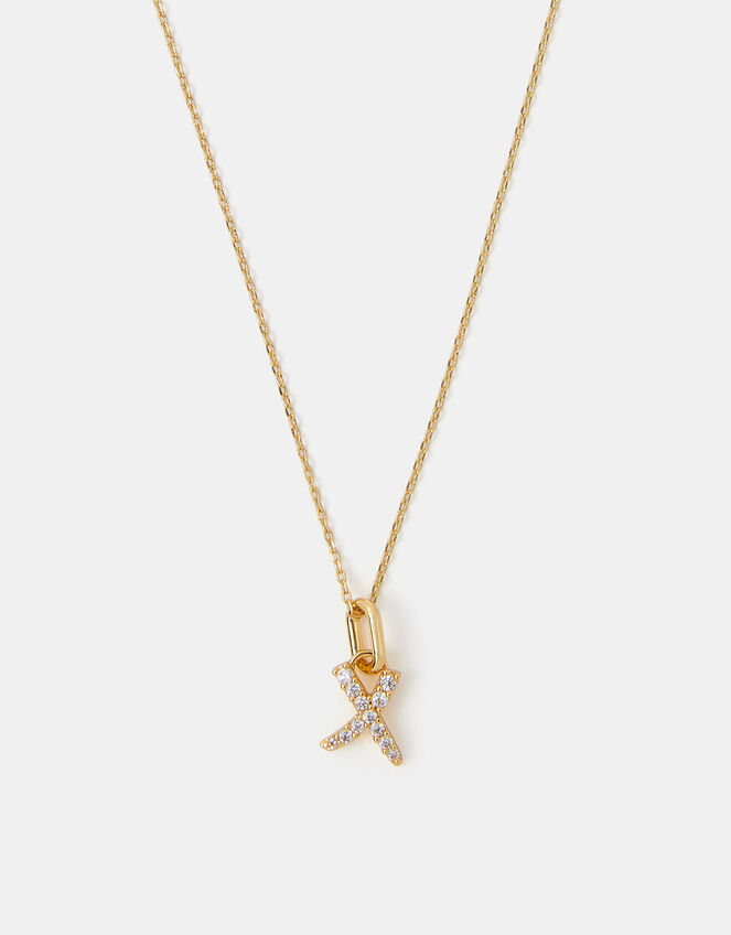 14ct Gold-Plated Pavé X Pendant Necklace, , large