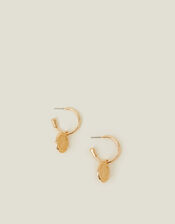 Coin Hoop Drop Earrings Gold, , large