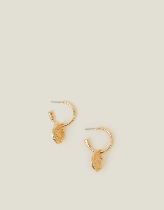 Coin Hoop Drop Earrings Gold, , large