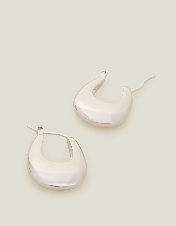 Sterling Silver-Plated Horseshoe Hoop Earrings, , large