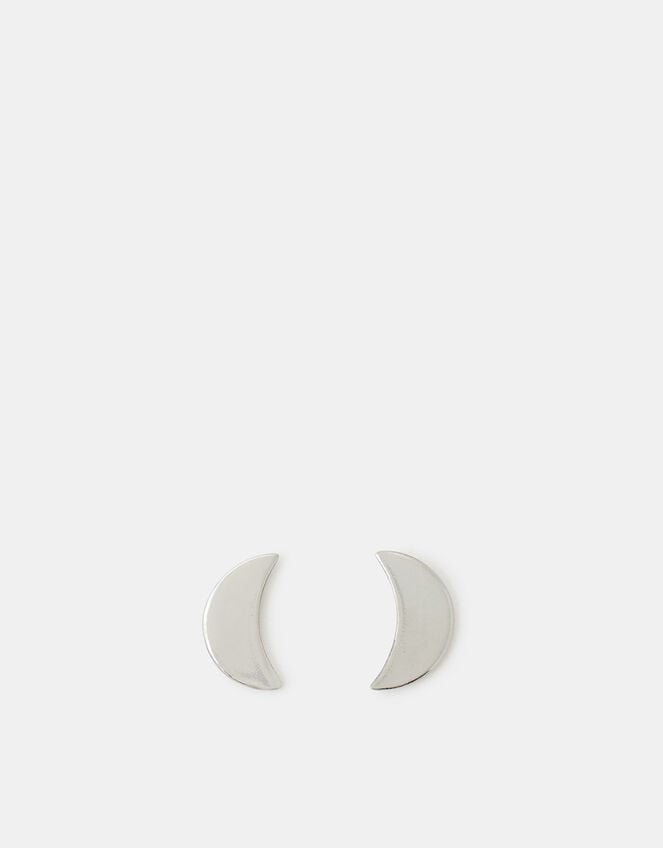 Sterling Silver Crescent Moon Stud Earrings, , large