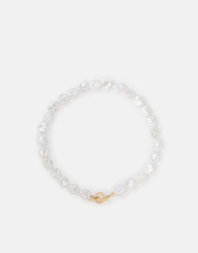 Faux Pearl T-Bar Collar Necklace, , large