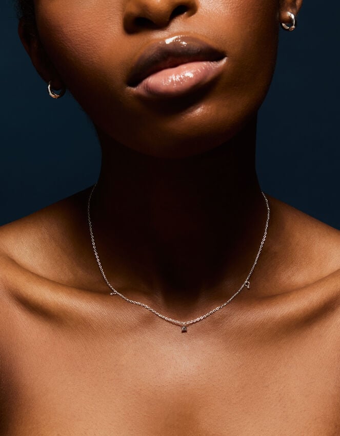 Sterling Silver Diamanté Pendant Necklace, , large