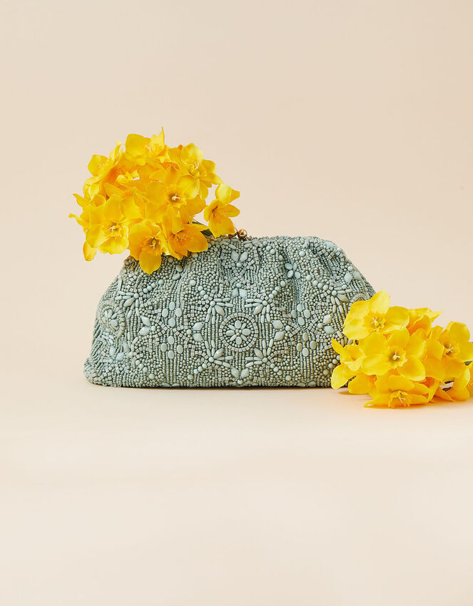 Hand-Beaded Clip Frame Clutch, , large