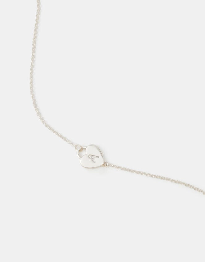 Sterling Silver Heart Initial Bracelet, Silver (ST SILVER), large