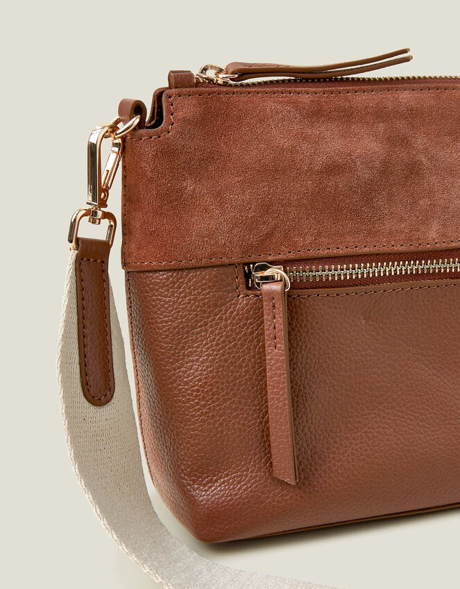 Leather Webbing Strap Cross-Body Bag, Tan (TAN), large