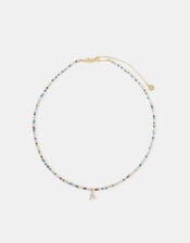 14ct Gold-Plated Beaded Initial Pendant Necklace, Multi (MULTI), large