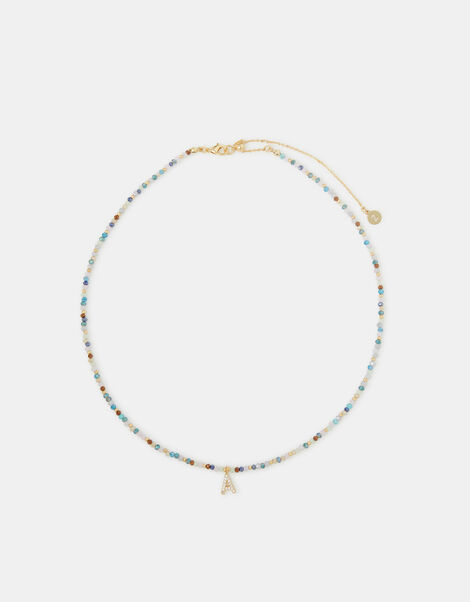 14ct Gold-Plated Beaded Initial Pendant Necklace, Multi (MULTI), large
