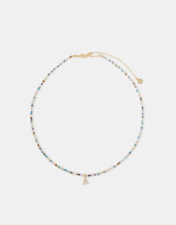 14ct Gold-Plated Beaded Initial Pendant Necklace, Multi (MULTI), large