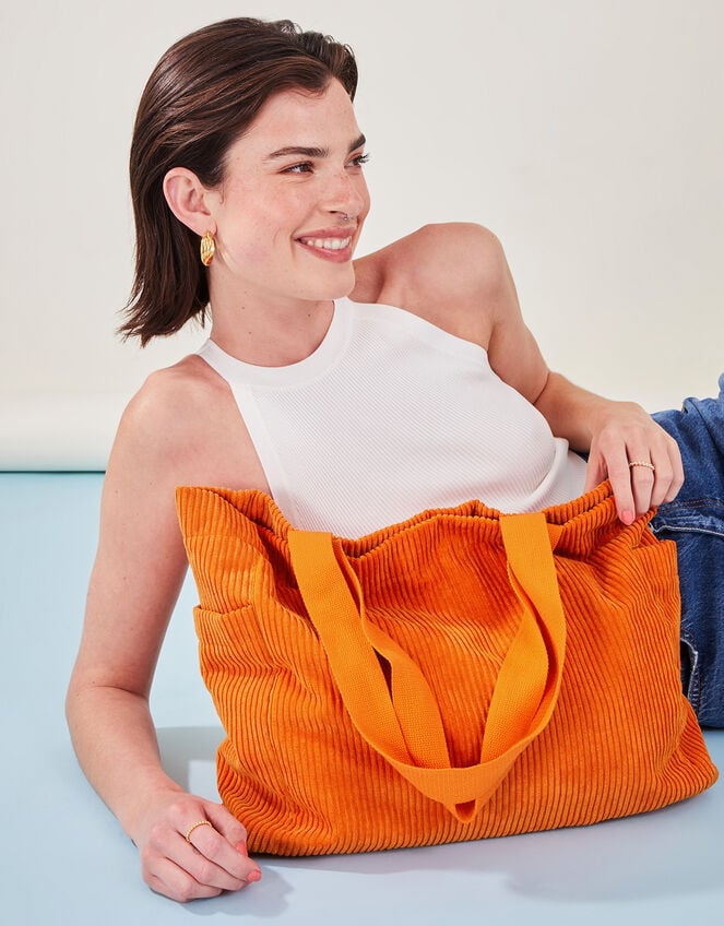 Cord Shopper Bag, Orange (ORANGE), large