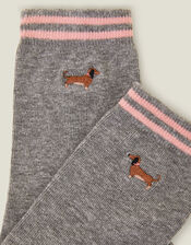 Embroidered Sausage Dog Socks, , large