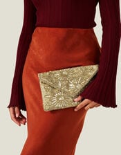 Tara Hand-Beaded Clutch Bag, Gold (GOLD), large