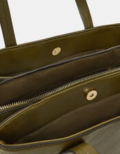 Webbing Strap Faux Leather Shoulder Bag, Green (OLIVE), large