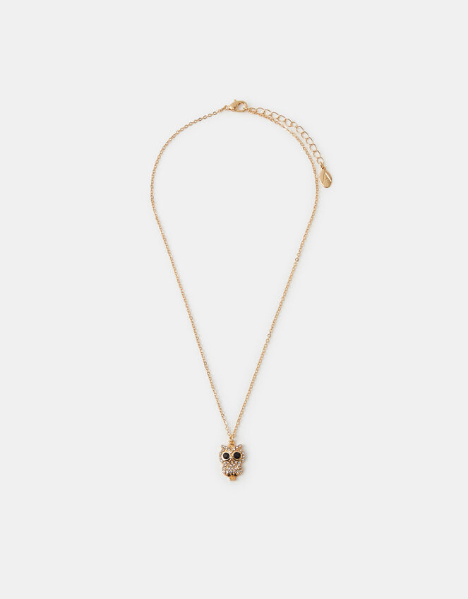 Dia Owl Pendant Necklace, , large