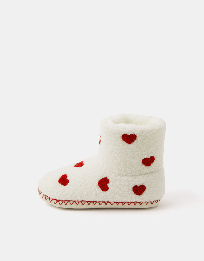 Girls Heart Print Slipper Boots, Natural (NATURAL), large