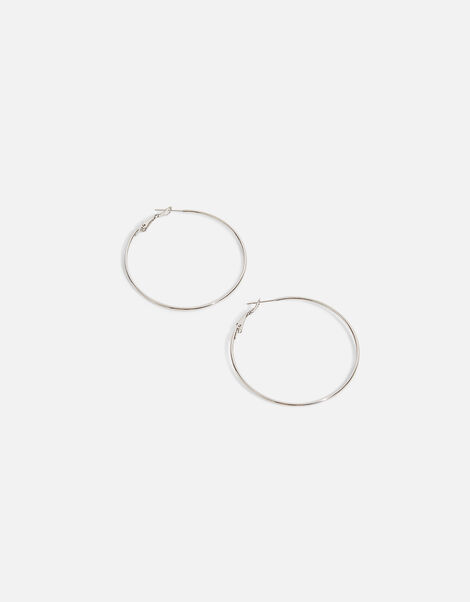 Stainless Steel Large Thin Hoop Earrings Silver, Silver (SILVER), large