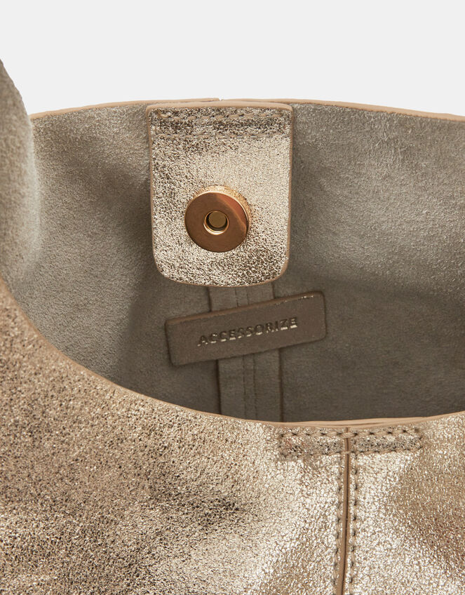 Slouchy Knot Leather Shoulder Bag, Gold (GOLD), large