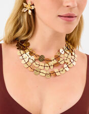 Textured Disc Layered Necklace, , large