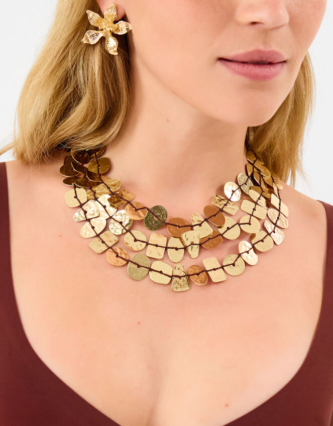 Textured Disc Layered Necklace, , large