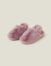 Faux Fur Slingback Slippers, Purple (LILAC), large