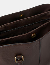 Webbing Strap Faux Leather Shoulder Bag, Brown (CHOCOLATE), large