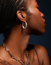Sterling Silver-Plated Clasp Hoop Earrings, , large