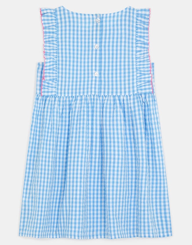 Girls Cherry Gingham Dress, Blue (BLUE), large